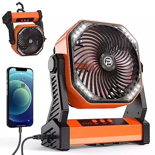 Rechargeable Outdoor Tent Fan with Light & Hanging Hook